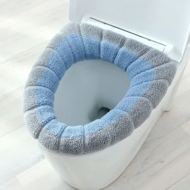 Toilet Seat Cover Toilet Mat 1Pcs O-shape Home Decor Toilet Seat Cover Keep Warm Pumpkin Pattern Closestool Mat Double Color Bathroom Accessories Knitting