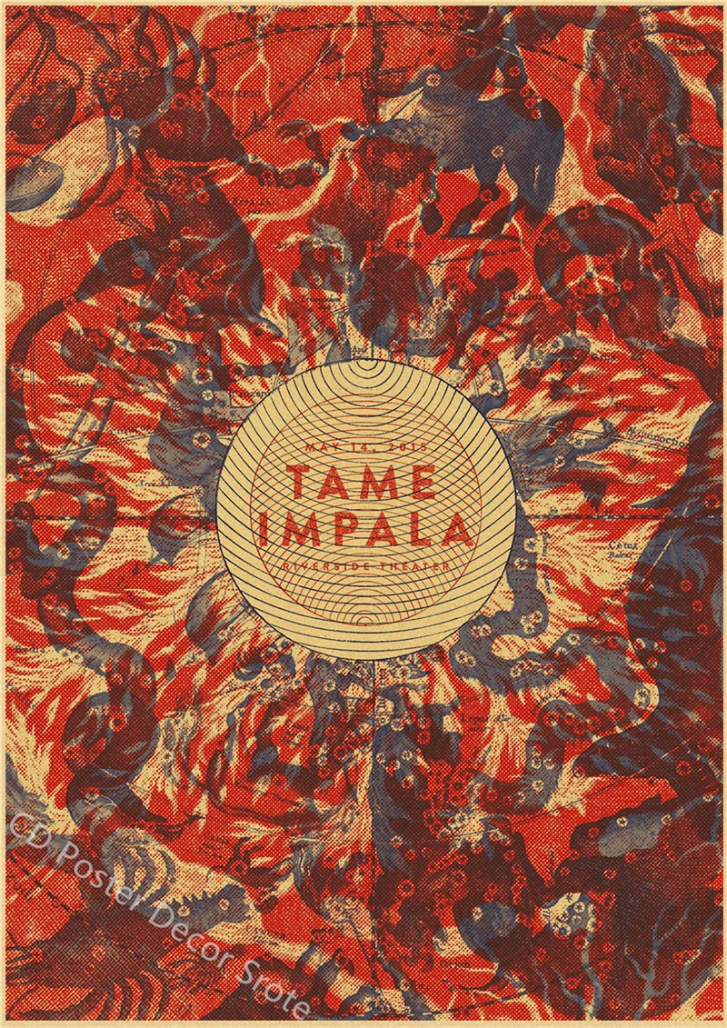 Póster psicodélico de Tame Impala, banda de música rock, póster de papel Kraft, decoración vintage para el hogar, bar, cafetería, arte estético, pintura de pared