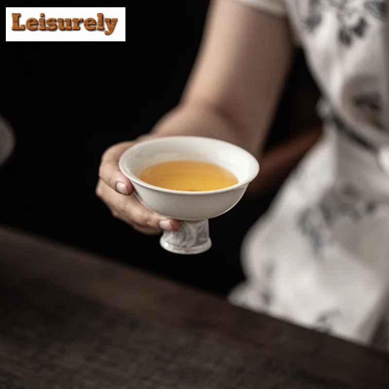 60ml Ink Painting High Foot Gaiwan Handmade Tea Tureen Tea Bowl With Lid Kit Tea Maker Cover Bowl Tea Set Gift With 60ml Teacup