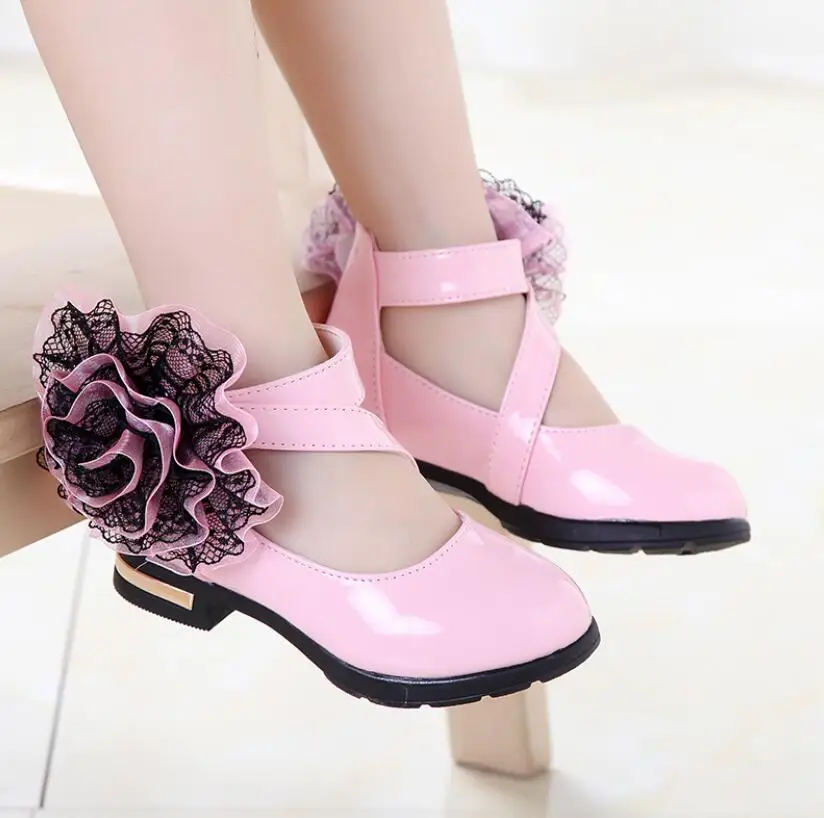 Fashion Children Shoes Leather Shoes Kids New Girls High Heel Princess Flower Girls Dance for Party Wedding leather shoes girls shoes girls high heel shoes