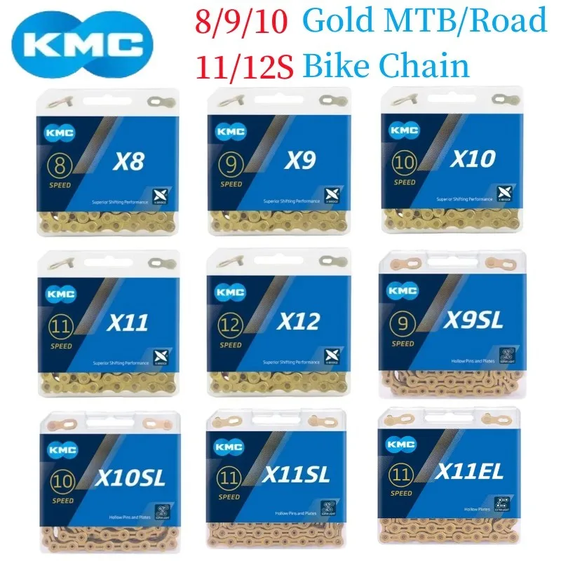 

KMC X8 X9 X10 X11 X12 Bike Gold Chain 8/9/10/11/12S SL Gold MTB/Road Bike Chain Crankset with Quick-Link for Shimano SRAM Parts