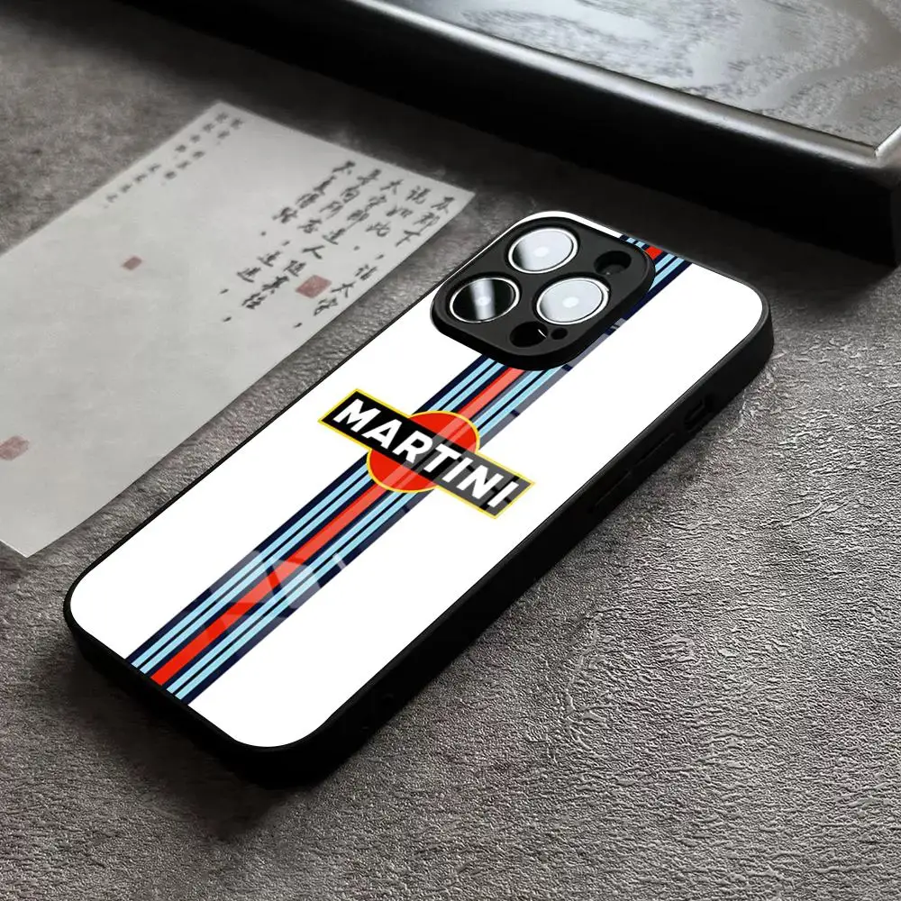 Martini Racing Horizontal Stripe Glass Back Phone Case