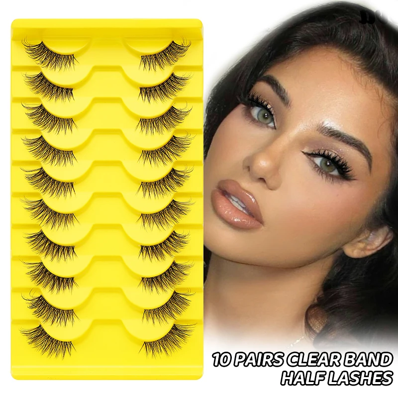 DINGSEN 10 Paar halbe Wimpern, weiche, zarte, natürliche, transparente halbe Wimpern, natürlicher Look, flauschige Beauty Cilios 3D Winged Strip Lashes – Detail 3
