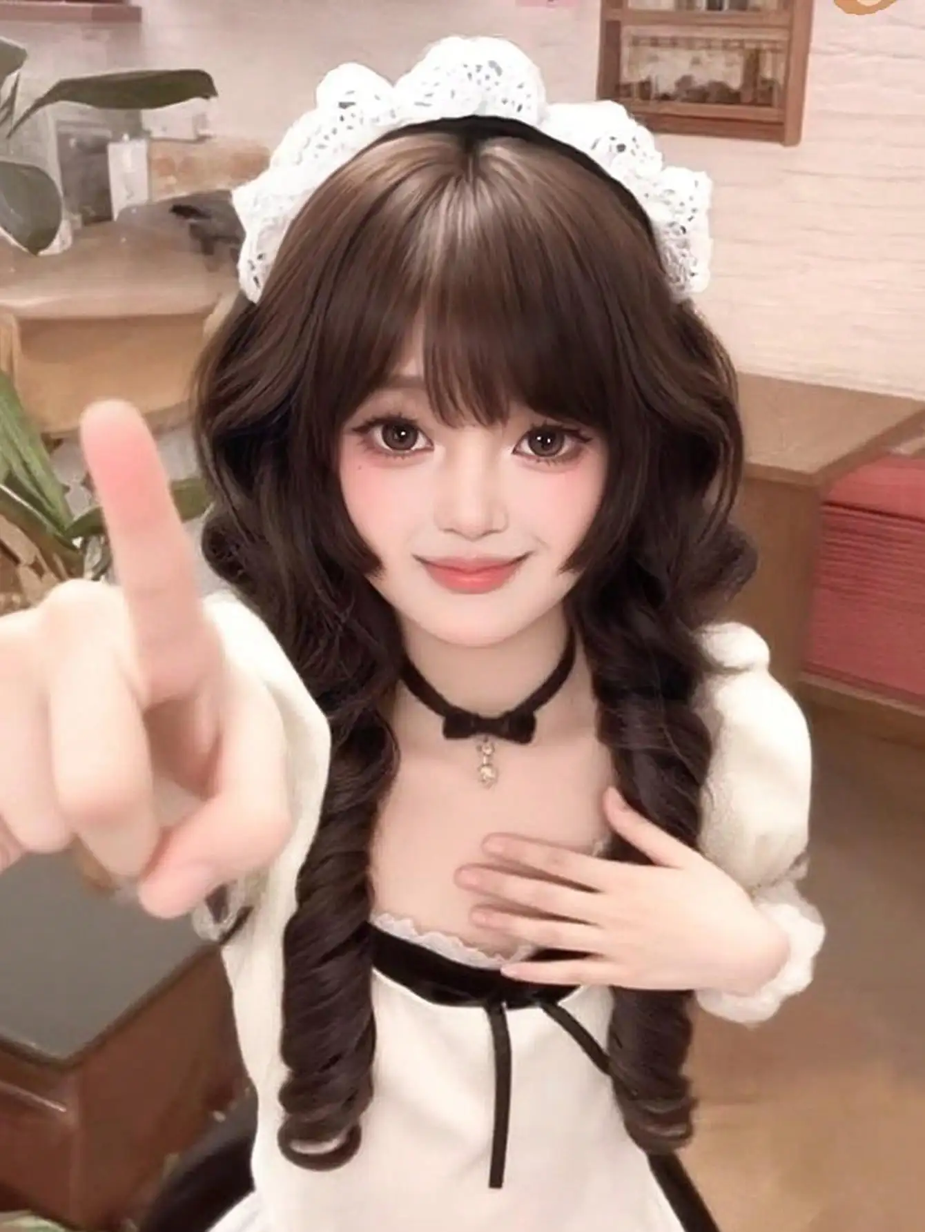 Brown Synthetic Long Deep Wave Wig with Bangs for Women