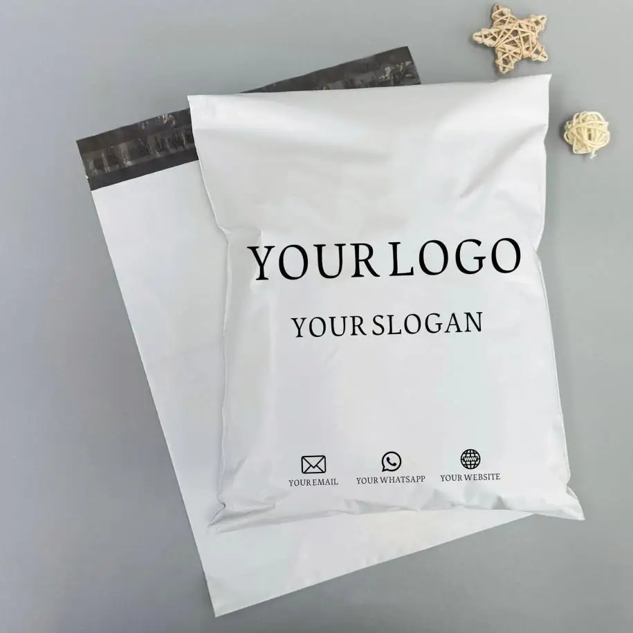 Sac d'enveloppe de transport, sac de rangement d'enveloppe express en plastique, sac de courrier blanc, sac express scellé auto-adhésif, logo personnalisé