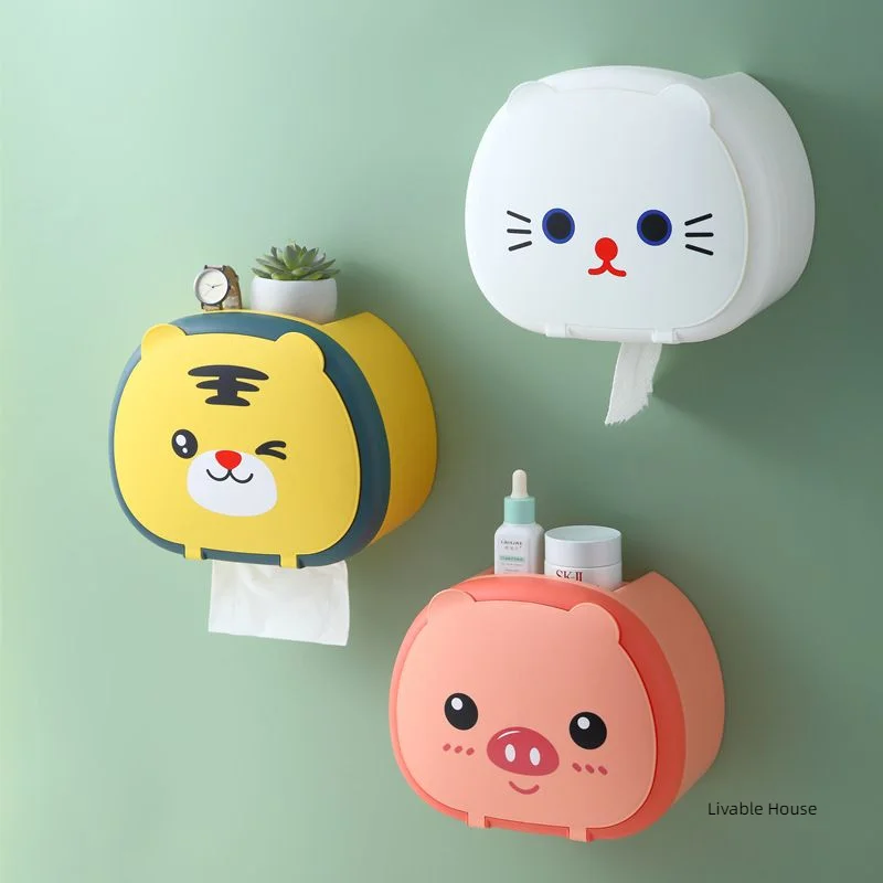 Cartoon facial towel storage box Wall hanging tissue storage box Non punching roll paper tissue paper towel holder paper towel holder toilet paper holder