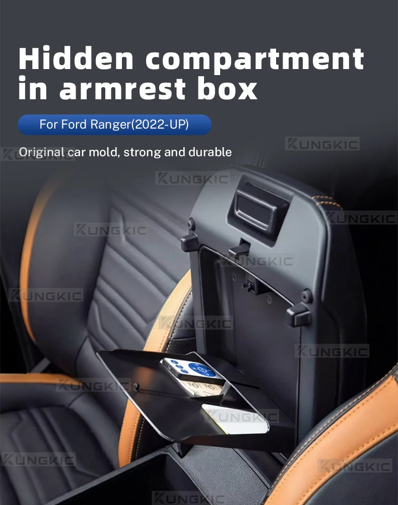 Für 2022 2023 2024 2025 2026 Ford Ranger T9 Auto-Armlehnenbox Versteckter Aufbewahrungsbehälter Mittelkonsolen-Aufbewahrungsbox – Detail 1