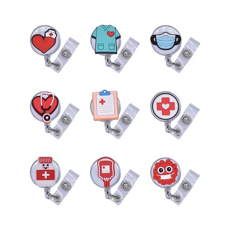 

High Quality Silicone Retractable Doctor Nurse Badge Holder Reel Cute Cartoon ID Card Holder Keychains Badge Holder