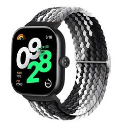 Elastic Adjustable Sport Nylon Braided Wristband Replacement Strap for Miband 8 Pro 9 Pro (Colorful black)