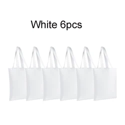 DIY Craft Sublimation Tote Bags - Blank Canvas Reusable Grocery Bags (6-Pack, Washable, Bulk Offer) (White)