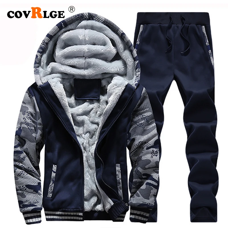 Covrlge 2019 Brand Tracksuit Men Thermal Sportswear Sets Fleece Thick Hoodie+Pants Sporting Suit Casual Sweatshirts MSX008 | Мужская