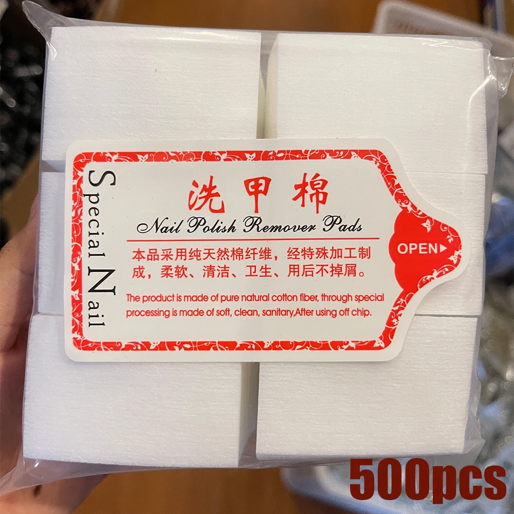 1000/500/100pcs Nail Wipe 100% Cotton Pads Lint Free Gel Nail Polish Removers Cotton Pads Manicure Wipes Nail Art Cleaning Tools 2