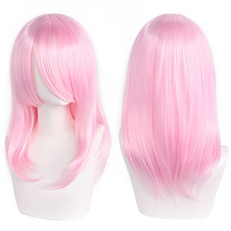 Neue 45cm Mittellange Anime Cosplay Perücke mit Pony in Blond, Schwarz, Weiß, Rot, Pink, Grün, Braun, Gold, Blau, Hitzebeständige Synthetische Haarperücken – Detail 18