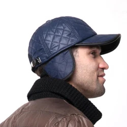 1pcs Men Winter Leather Hat Real Fur Hat Cowhide Baseball Cap Bomber Hats Russian Hat Thick Tab Luxury Winter Caps For Men