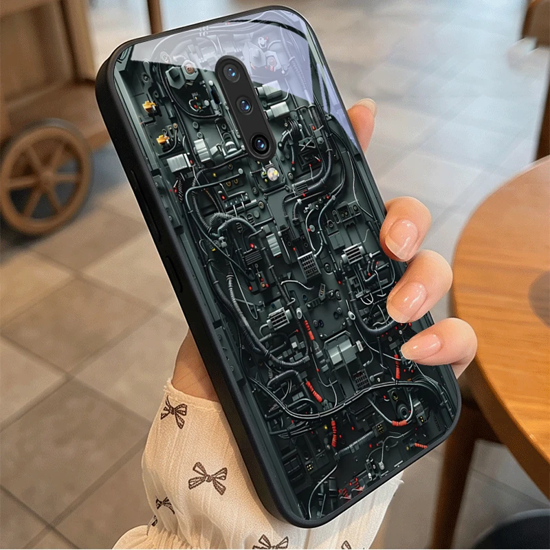 Elegant Black Glass Phone Case with Circuit Neural Network Design