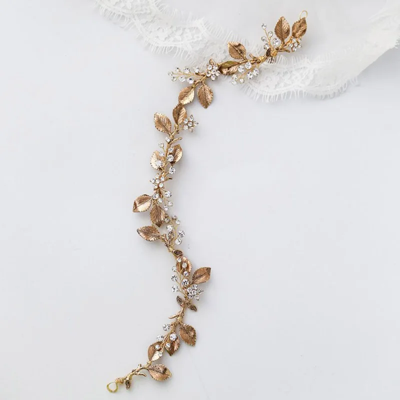 Bridal Hair Vine Wedding Headband Tiara Antique Gold Color Leaf Women Headpiece Handmade Accessories