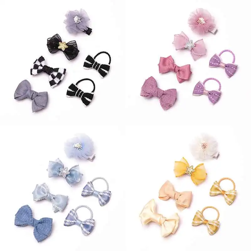 

6Pcs/Lot Sweet Hair Band Girls Hair Ties Bows Elastic Rubber Band Flower Small Chiffon Ball Scrunchies Kid Baby Hair Accessories