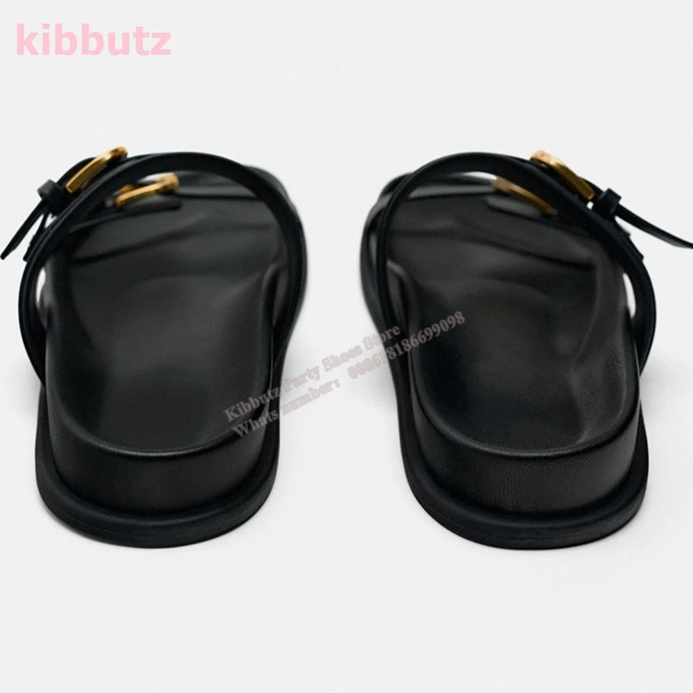 Belt Buckle Genuine Leather Slippers Round Toe Flat With Solid Color Fashion Elegant Sexy Outdoor Summer Concise Women Shoes New