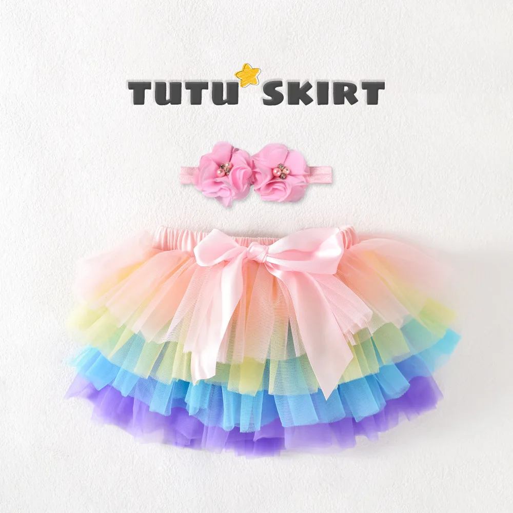 녹색 소녀 Tulle 투투 Bloomers 기저귀 커버 2pcs 짧은 스커트 + 머리띠 세트 소녀 스커트 레인보우 베이비 스커트