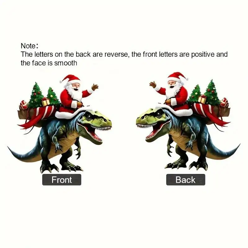 1pc Christmas Pendant Santa Claus On Dinosaur Ornament 2D Flat Acrylic Hanging Decoration For Christmas Tree Mantel Decor