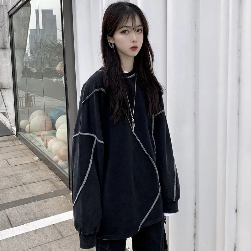 

Sweatshirts For Women Autumn Black Hip-hop Sweatshirt Y2k Japanese Streetwear Loose Tops Pullovers Clothing Ropa de Mujer Hoodie