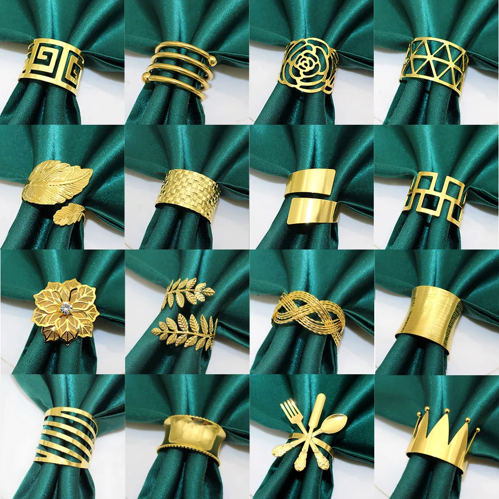 Christmas napkin holder Napkin ring 6Pcs Gold Fashion simple Metal serviette buckles for Xmas wedding party table decoration