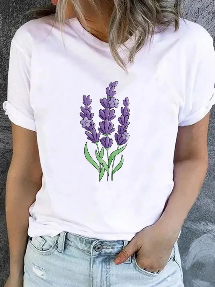 Flower Sweet Trend Cute 90s T-shirt Ladies Fashion Basic Women Graphic Short Sleeve Clothing Tee Top Clothes Print T Shirt