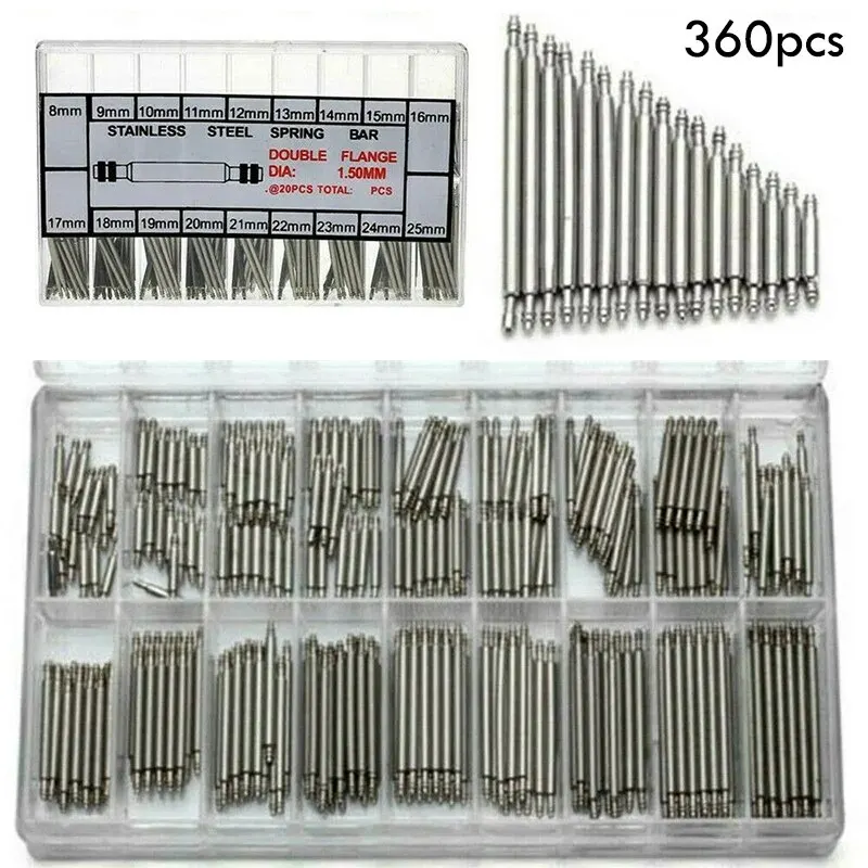 Watchmaker Spring Set 360pcs 8-25mm Watch Band Spring Bars Strap Link Pins Repair Watchmaker ...