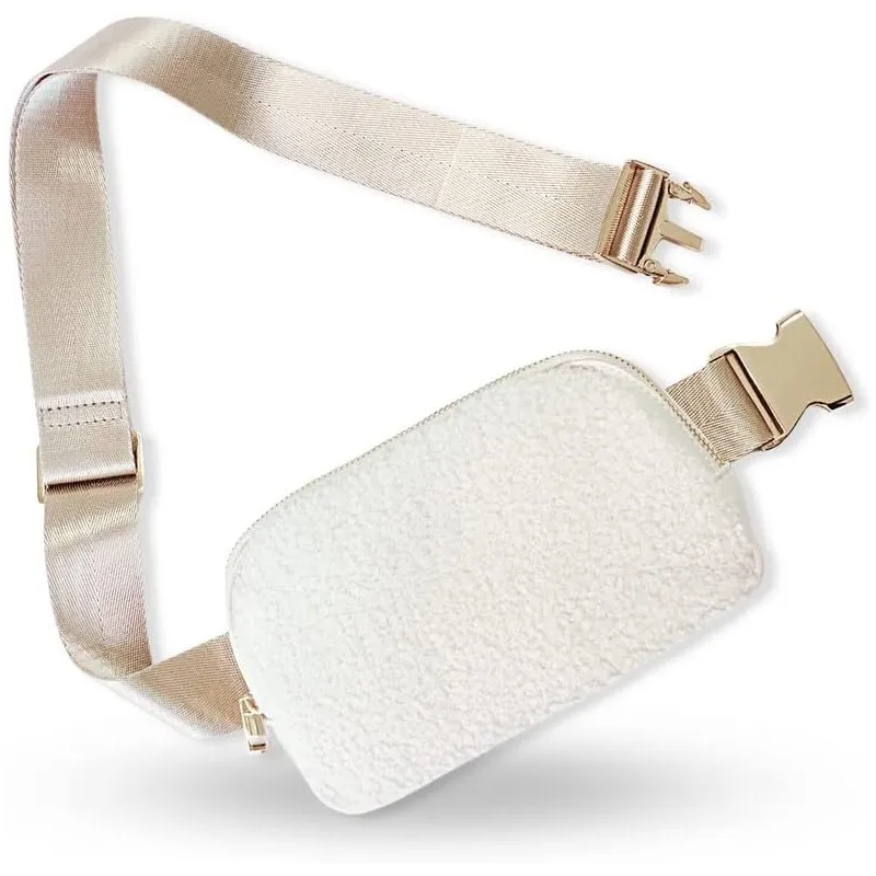 

Fleece Belt Bag Sherpa Crossbody Bag Fanny Pack Fashionable Waist Pack Travel Chest Bag Extended Strap Length Cream Fleece