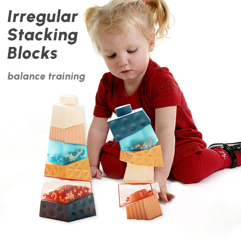 Montessori Baby Stacking Tower Toys Stacking Sound Building Blocks Balance Construction Game Educational Sensory Toddler Toys