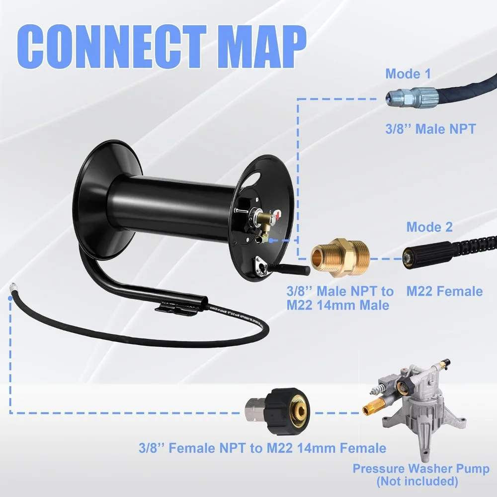 Heavy-Duty 300-Foot Steel Power Washer Hose Reel with Hand Crank and 4000 PSI Rating