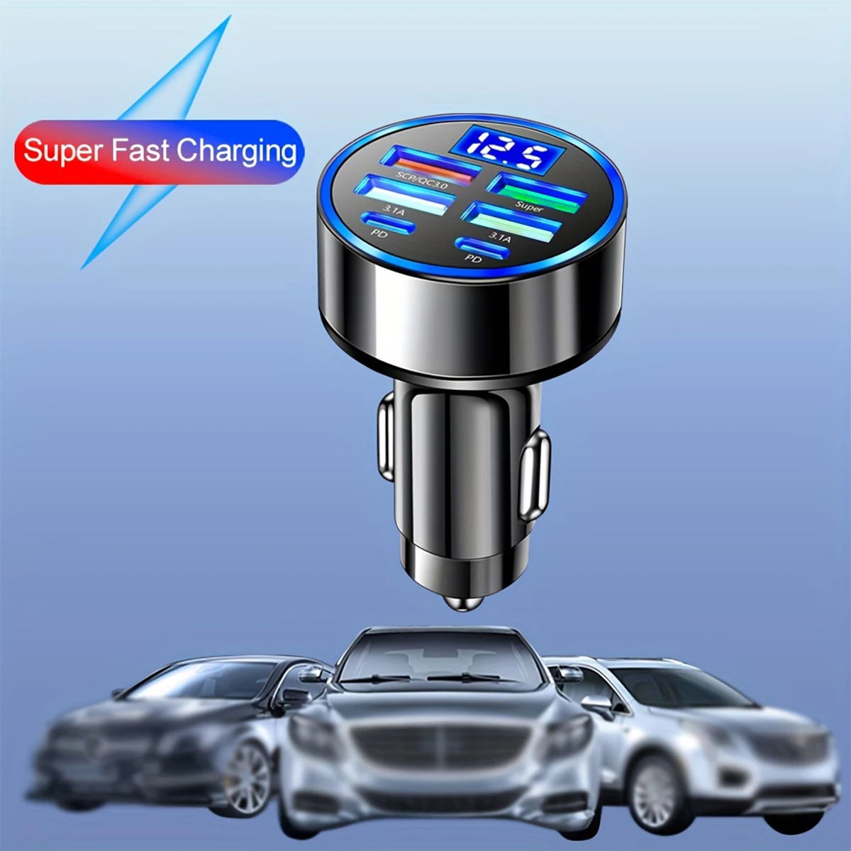 100W PD 6 Port PD QC 3.0 LED Digital Display Car Charger for iPhone 15 Pro Max Samsung Xiaomi Huawei iPad Fast charging adapter phone charger car charger phone charger adapter car phone charger