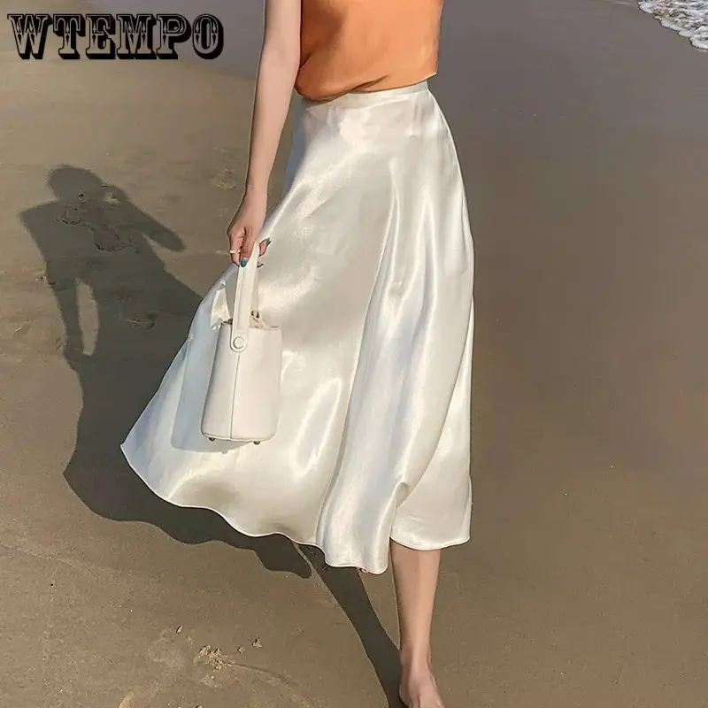 

Новая летняя юбка WTEMPO для зрелых женщин, модная однотонная гладкая юбка с высокой талией, свободная юбка средней длины, Прямая поставка