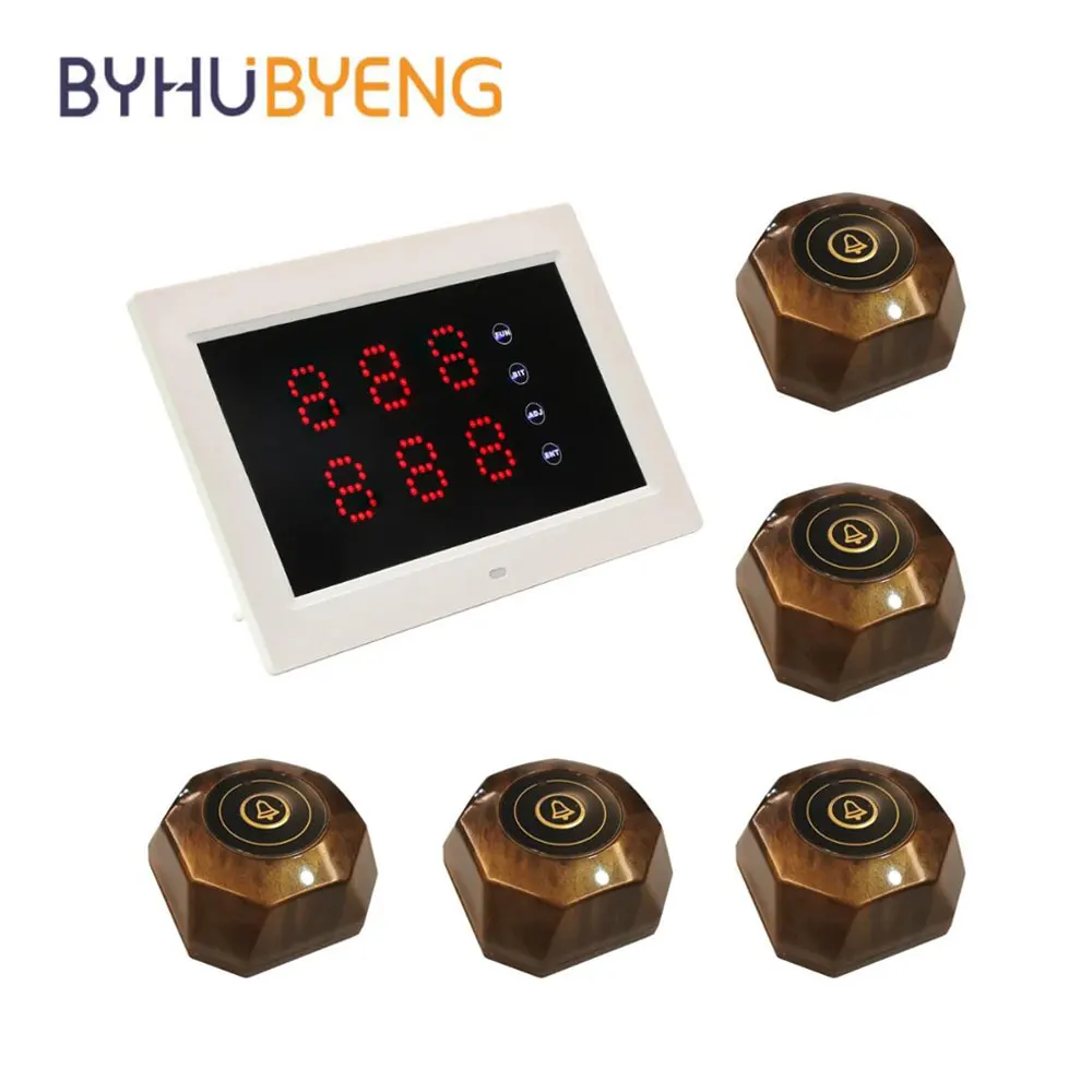 

Беспроводная система вызова BYHUBYENG, хост, светодиодный дисплей, приемник, пейджеры для ресторана, оборудование пейджинговой связи номера, билет в очереди