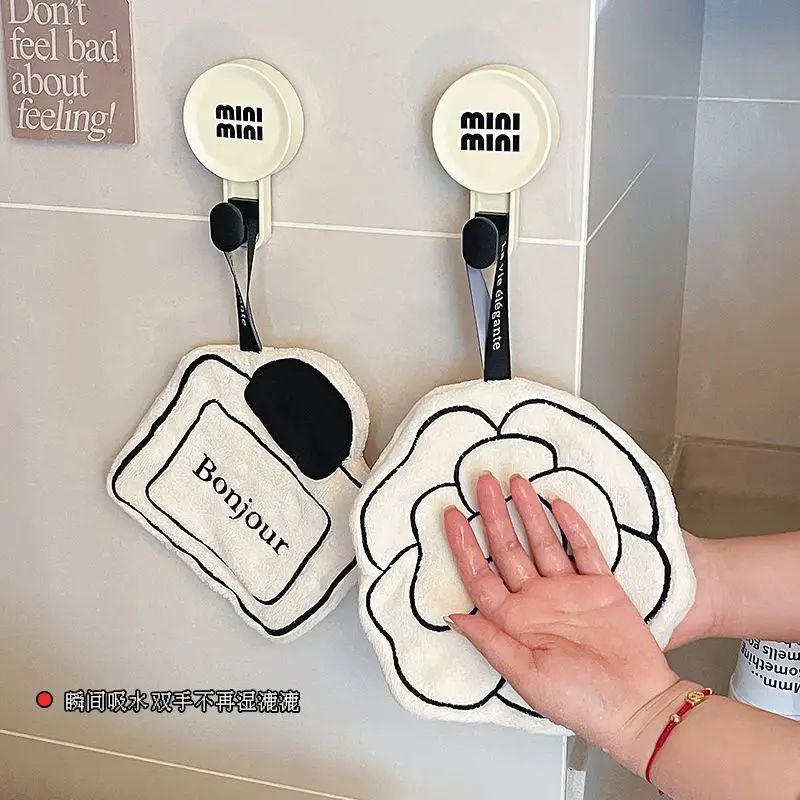 French Hand Towel Absorbent Thickened Cute Creative Kitchen Coral Velvet Small Hanging Towel Internet Celebrity