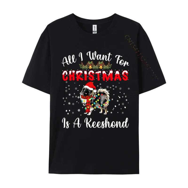 Casual Crew Neck T Shirt Summer/Fall Tees Short Sleeve 2024 New Fashion Pure Cotton Normal T-Shirt Casual Men Wholesale Keeshond Santa Hat All I Want For Christmas Is A Keeshond black