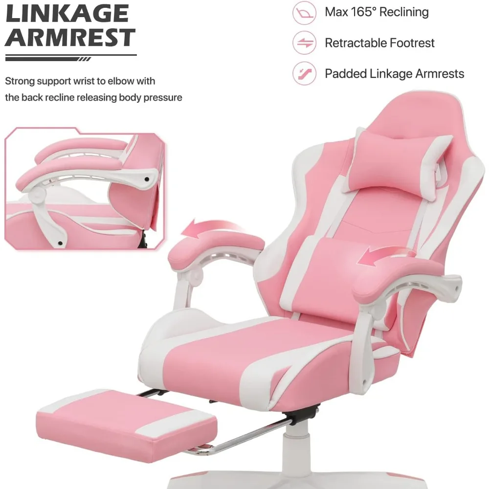 Gaming Chair, with Headrest & Lumbar Support Ergonomic Computer Racing Chair with Footrest, Adjustable Hight, Computer Chair 3