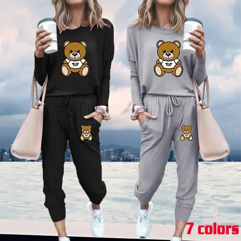 Women's Outfits Spring Autumn Long Sleeve Jogging Pullovers Pants 2 Piece Set Sportswear Lady Casual Round Neck Sweatshirt Suit 2023 spring autumn fashion new letter printing men s patchwork zipper sportswear pants set casual jogging fitness 2 piece set