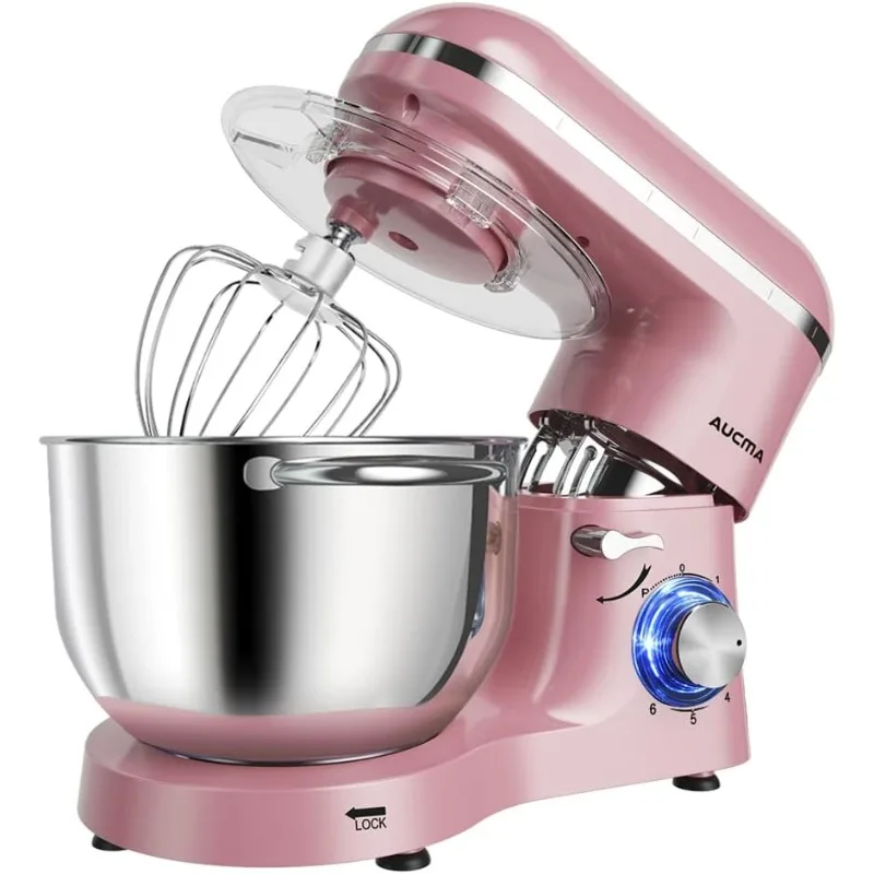 

Настольный миксер Aucma, 6,5-QT 660 Вт 6-Скоростной пищевой миксер с наклонной головкой, кухонный Электрический Миксер с крючком для теста, проводной кнут (кВт, розовый)