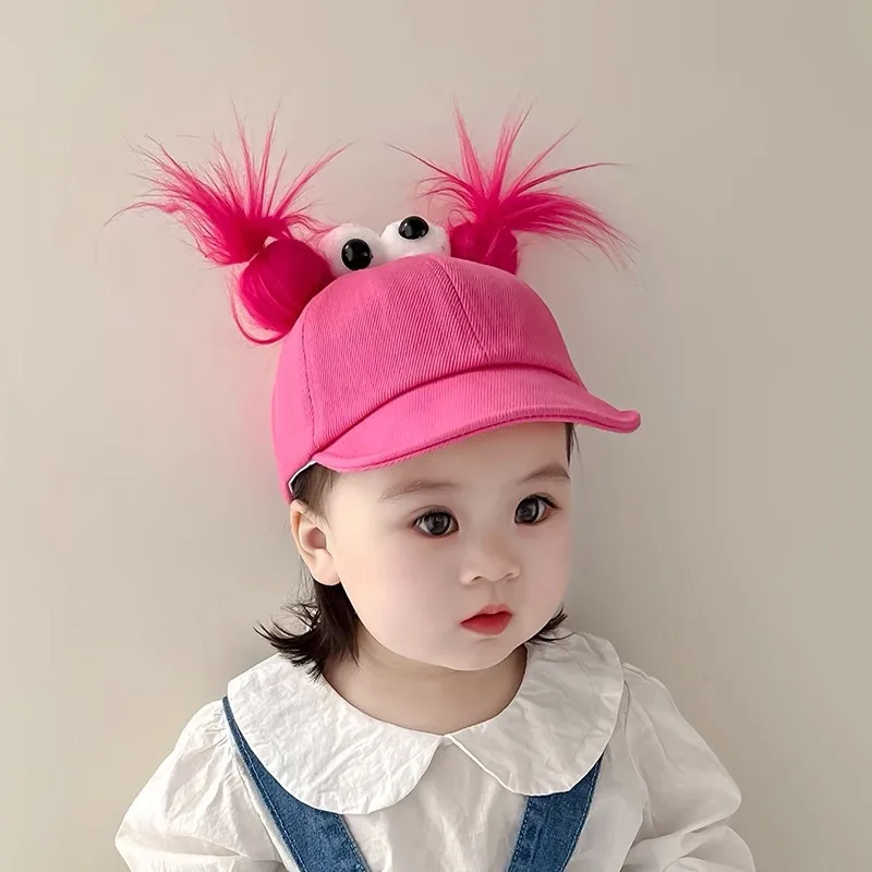 Cartoon Funny Baby Baseball Cap Big Eyes Hair Hraid 1-4 Years Boy Girl Kids Soft Cotton Summer Peaked Sun Hat Outdoor