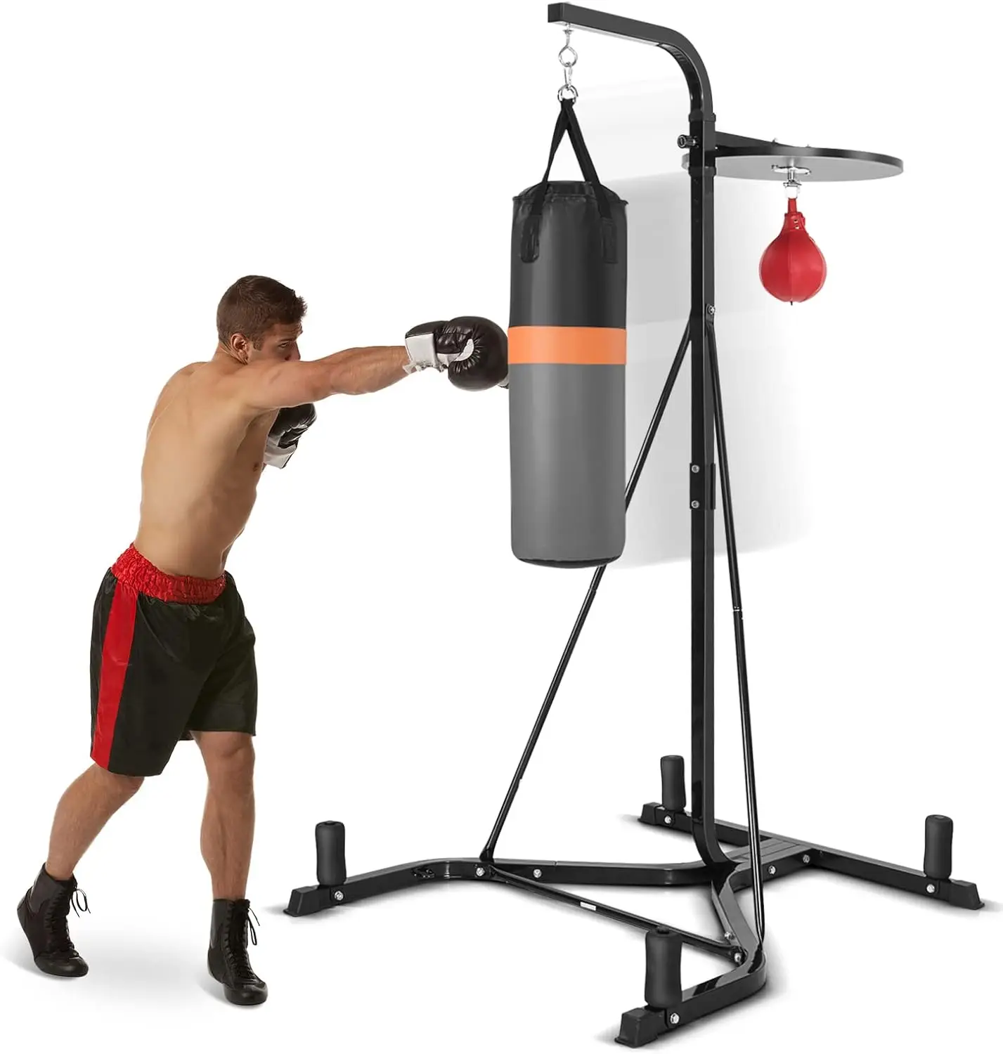 Punching Bag with Stand Adult, Freestanding Boxing Machine with Height Adjustable Speed Ball & Sandbag, Pre Filled Heavy