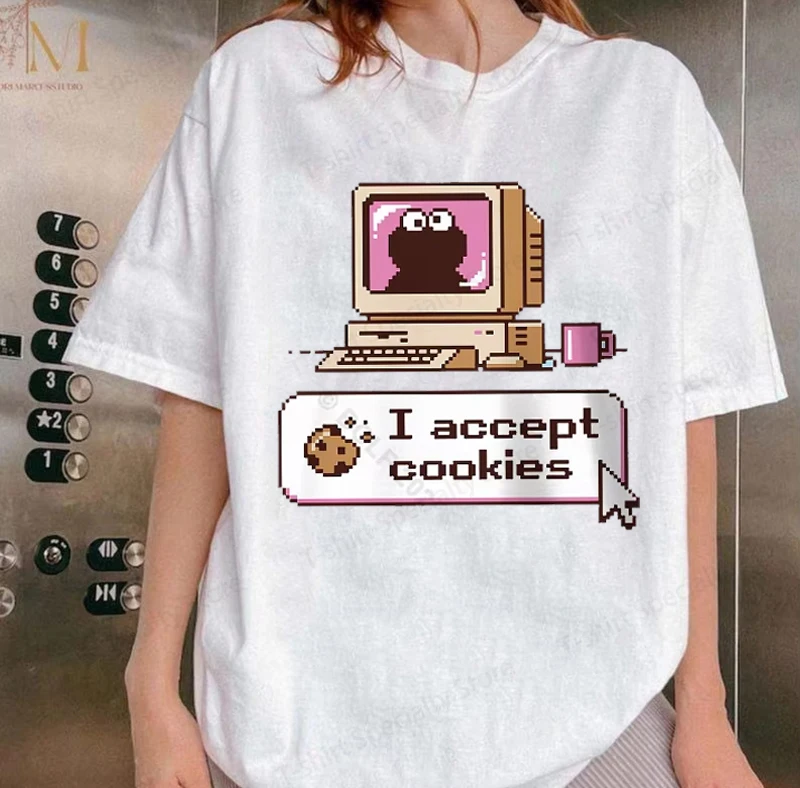Ich akzeptiere Cookies – Lustiges bedrucktes Herren-T-Shirt aus 100 % Baumwolle, Oversized Retro-Grafik-T-Shirts für Damen, Oberteile, Streetwear