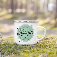 Best Godfather & Godmother In The World French Print Enamel Mugs Brother Sister Friends Gifts Drink Milk Coffee Cup Camping Mug 4
