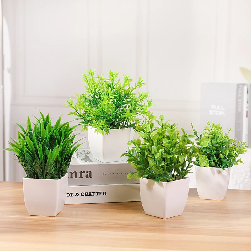 Green Artificial Bonsai Mini Eucalyptus Flower Potted Plant for Home Garden Table Decoration Indoor Bedroom Office Fake Plant