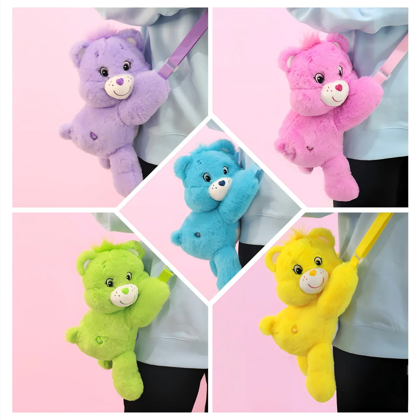 Care Bears Cute Plush Crossbody Bag Cartoon Stuffed Doll Backpack Soft Storage Purse Kawaii Shoulder Bag for Girls Holiday Gift