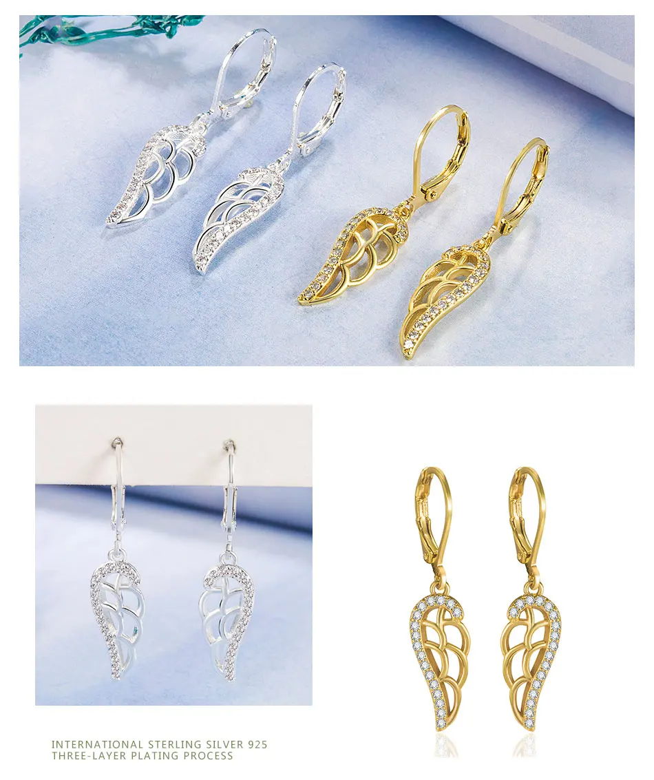 Zdadan 925 Sterling Silber 18 Karat Gold Feder Tropfen Ohrringe für Frauen Hochzeits schmuck – Detail 4