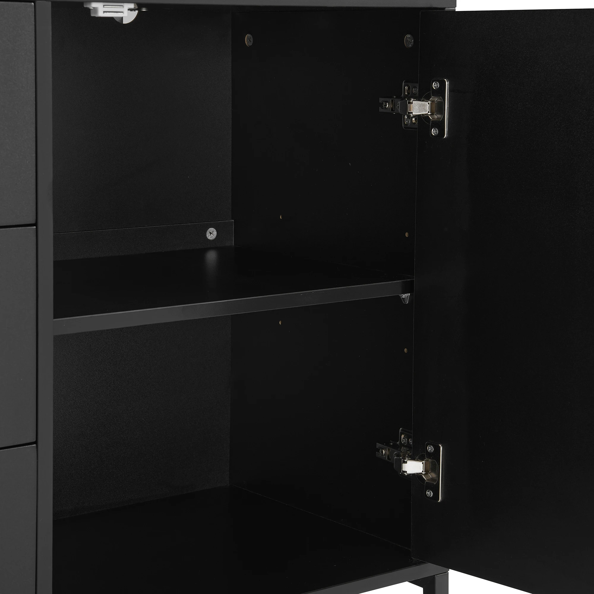 Elegantes schwarzes Sideboard mit Fischgrätmuster, mit 2 Türen und 3 Schubladen, geeignet für Esszimmer, Küche und Wohnzimmer. – Detail 17