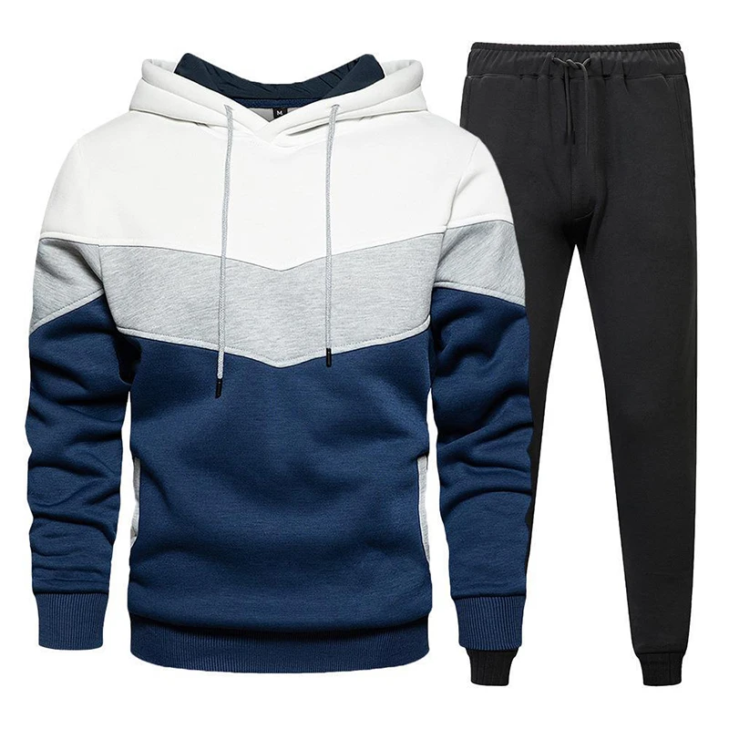New Fashion Mens Tracksuit Wear Stripe Hoodies+Sweatpants 2 Piece Set High Quality Autumn Winter Daily Casual Jogging Suit