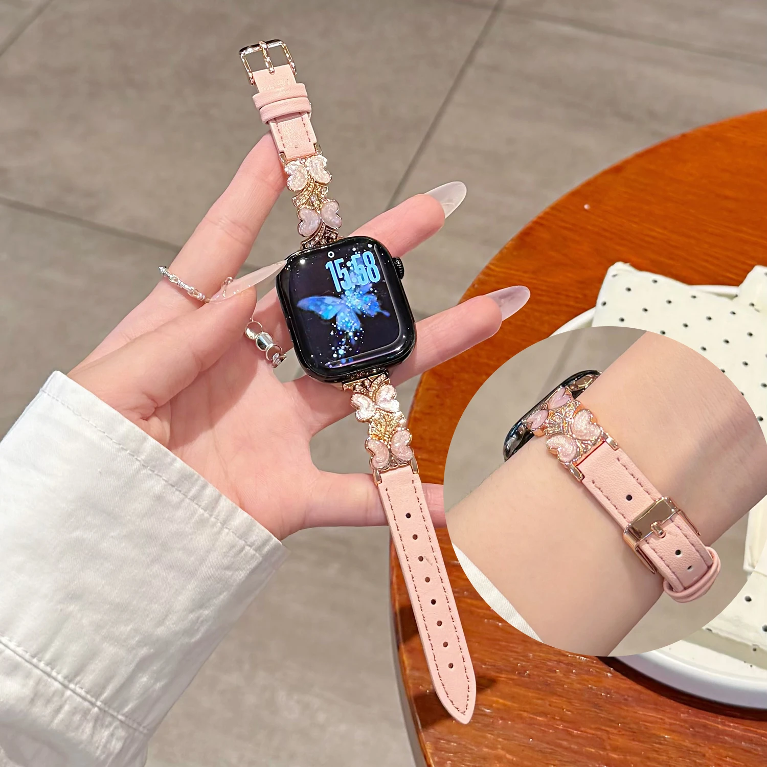 Chic Butterfly Leather Strap for Smartwatch - Cute and Stylish Girl's Accessory