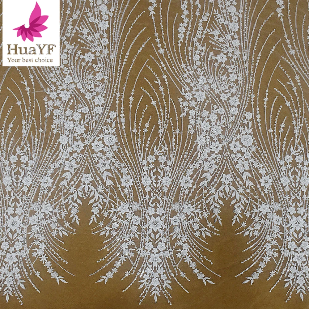 

_ Белая французская вышивка, тяжелые 3d бусины, жемчуг, кружево с блестками HY2278